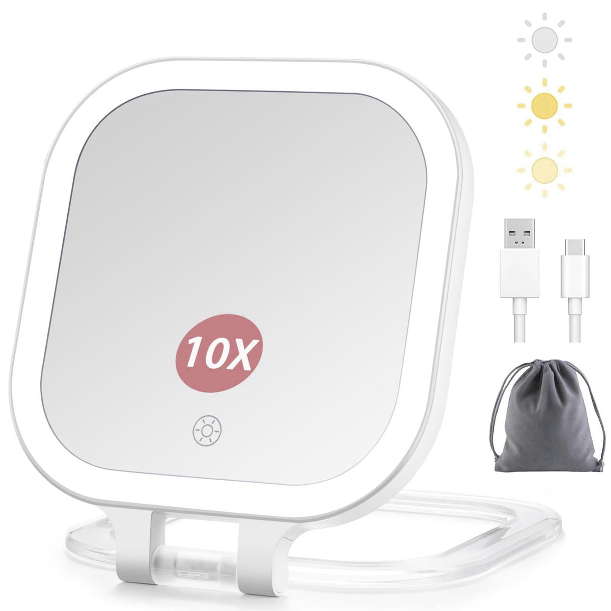 DESCHEN Travel Makeup Mirror with Lights & 1X/10X Magnifying Vanity Mirror 7" – product photo (Compact &amp; Travel 
