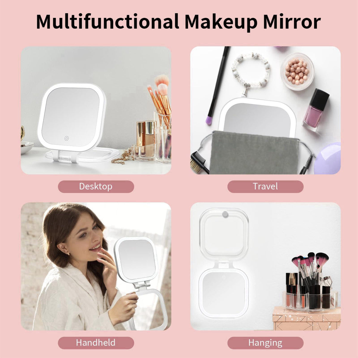 DESCHEN Travel Makeup Mirror with Lights & 1X/10X Magnifying Vanity Mirror 7" – alternate angle