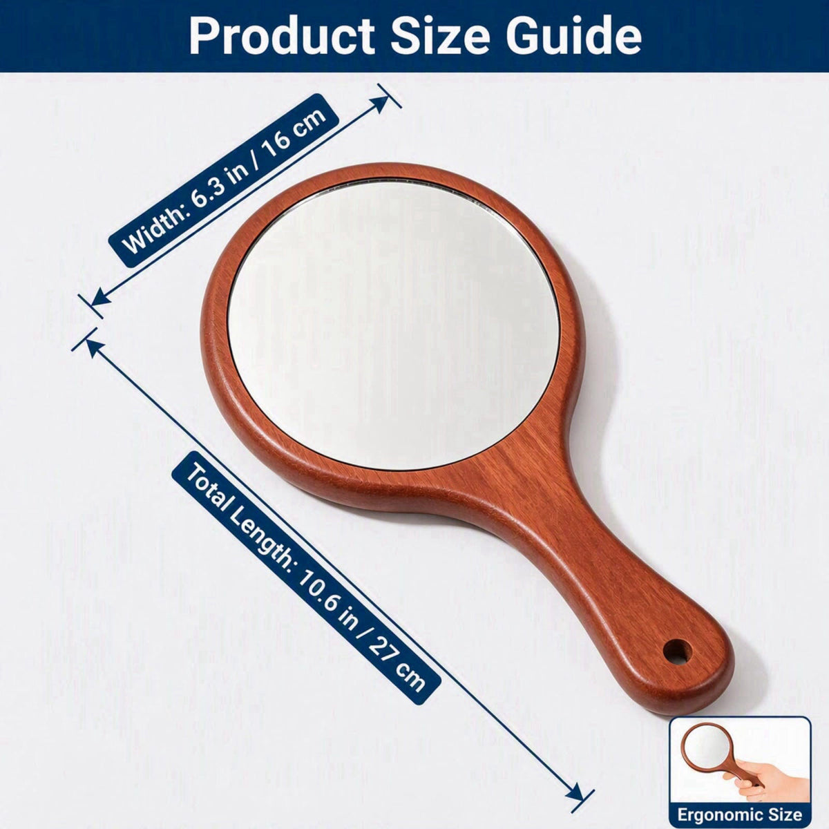 URVIP Solid Red Sandwood Handheld Mirror with Handle, HD Crystal Clear Wood Hand Mirror for Makeup, Professional Barber 