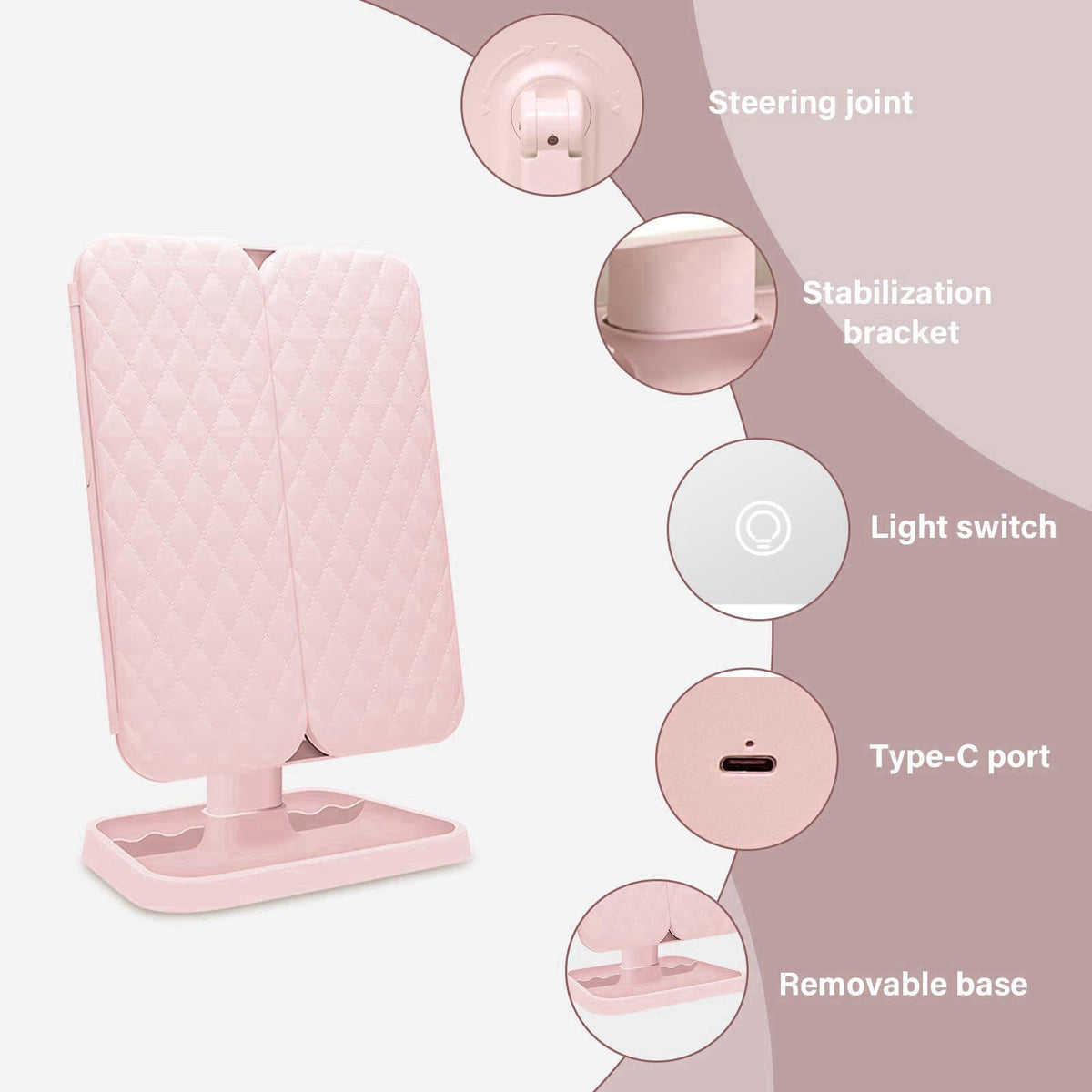 Jesmaikor Makeup Mirror with Lights, 1X/2X/3X Magnification, Rechargeable Portable Tri-Fold Mirror, 3 Color Dimmable, 18