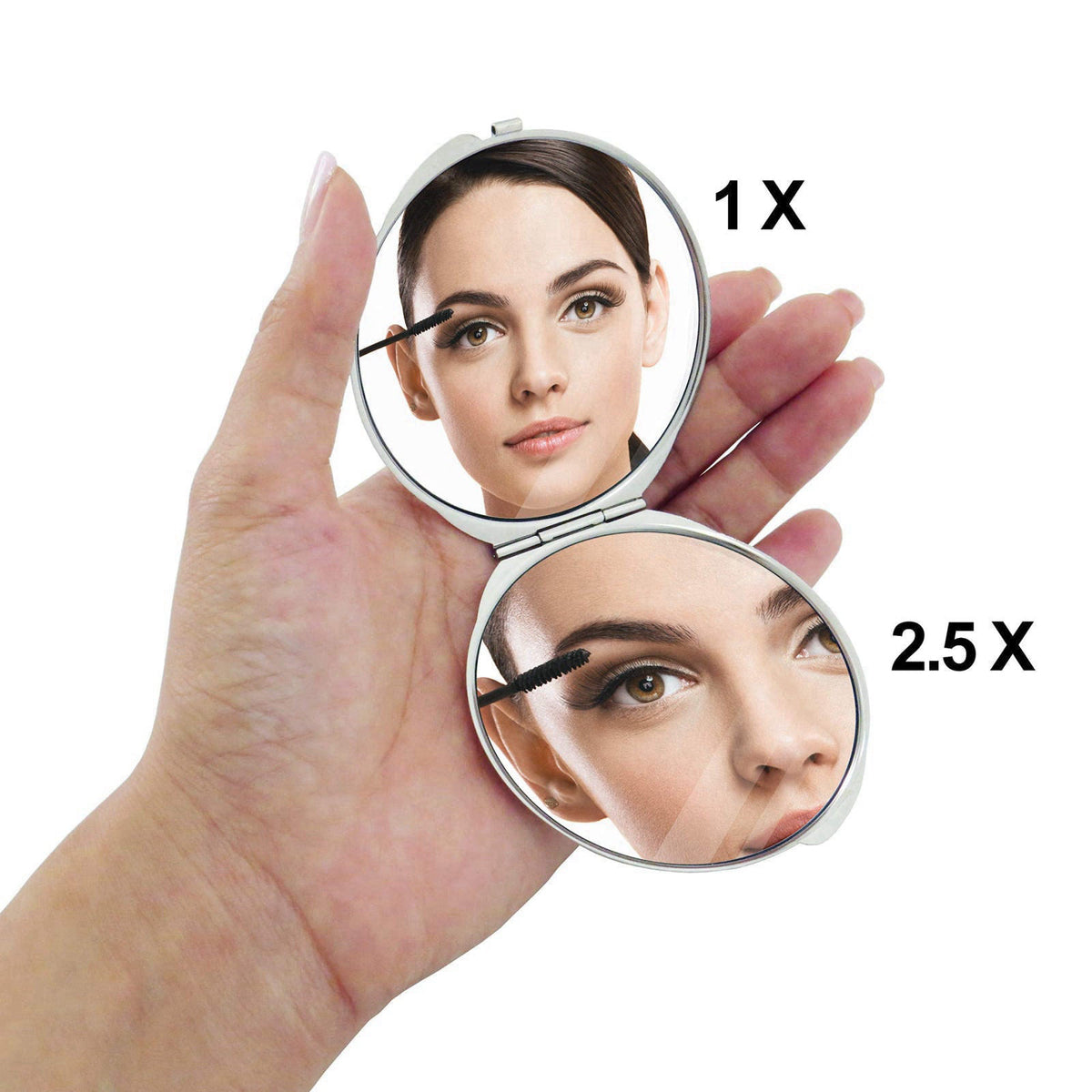 MADDesign Mother of Pearl Makeup Compact Mirror Apricot Flower Butterfly – back view and specifications