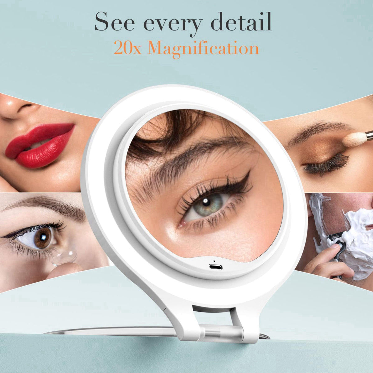 FASCINATE Magnifying Mirror with Light Double Sided travel mirror with light – full view