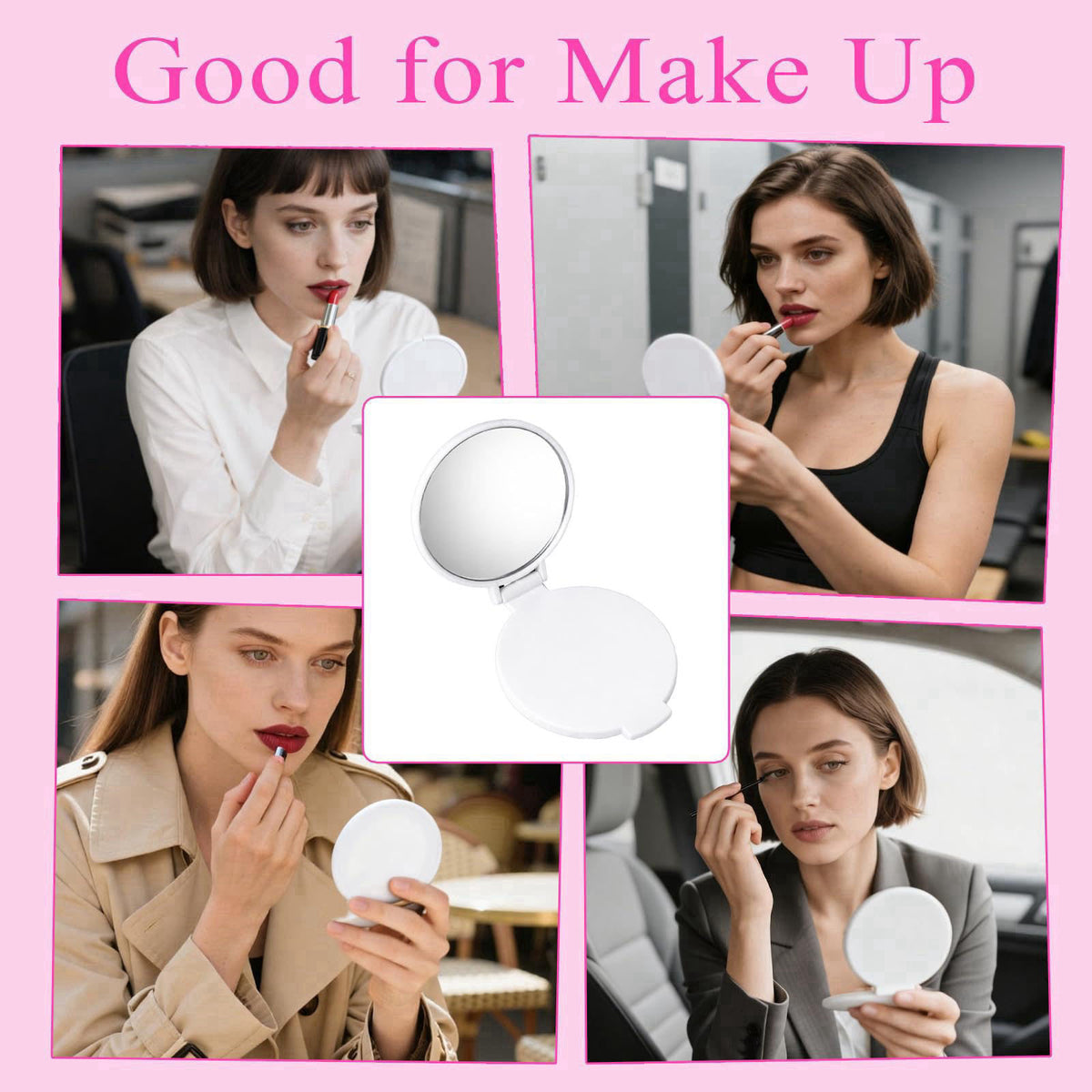GLASSWINDS 100Pcs Round Folding Hand Compact Mini Pocket Mirrors Bulk, Inspiring White Makeup Gifts for Women Mother's D