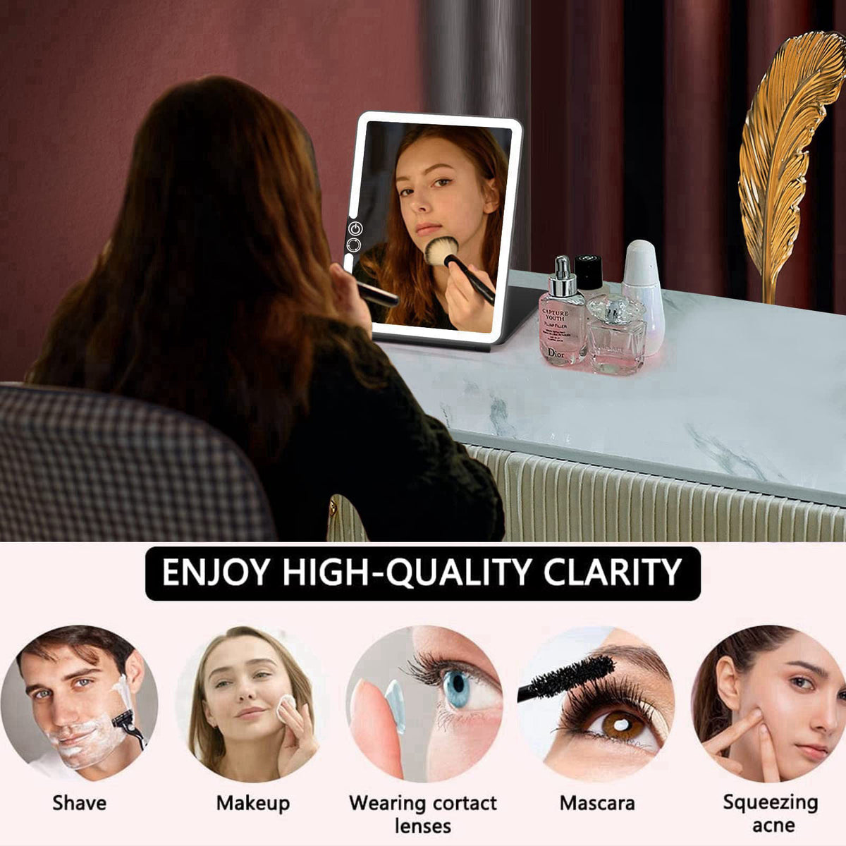 WEILY Portable Travel Mirror ，Foldable Makeup Mirror with 72 LED Lights – packaging and label