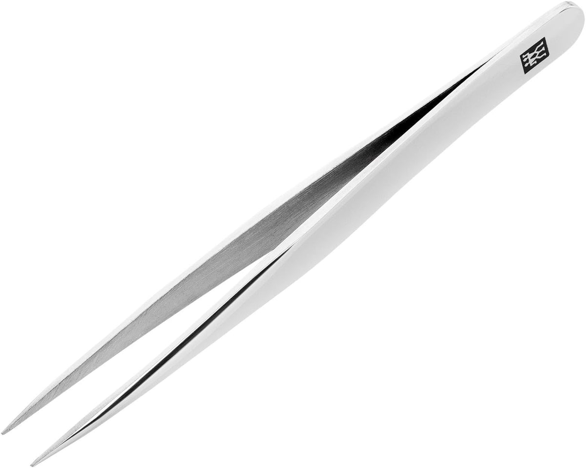ZWILLING Pointed Tweezer (removal of splinters, ingrown or fine hair, hand-finished, roughened tips), Polished, Silver, 
