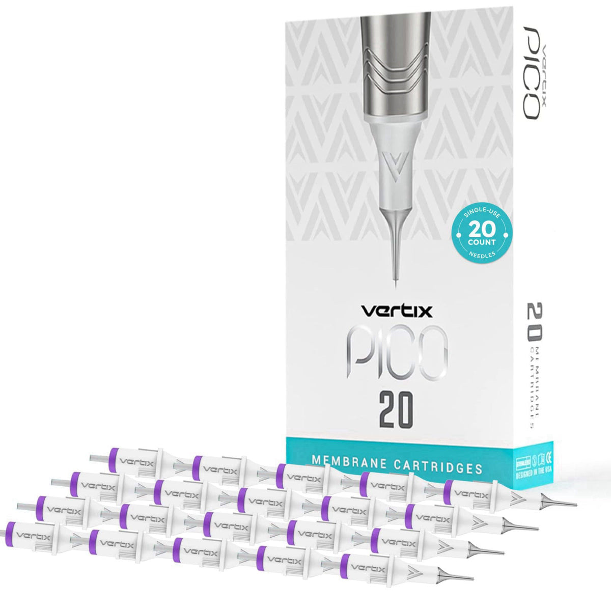 Vertix - Pico Membrane Cartridge Needles - 9 Magnum - 0.25mm Long Taper - Maximize Ink Flow & Saturation (20 Count) – pr