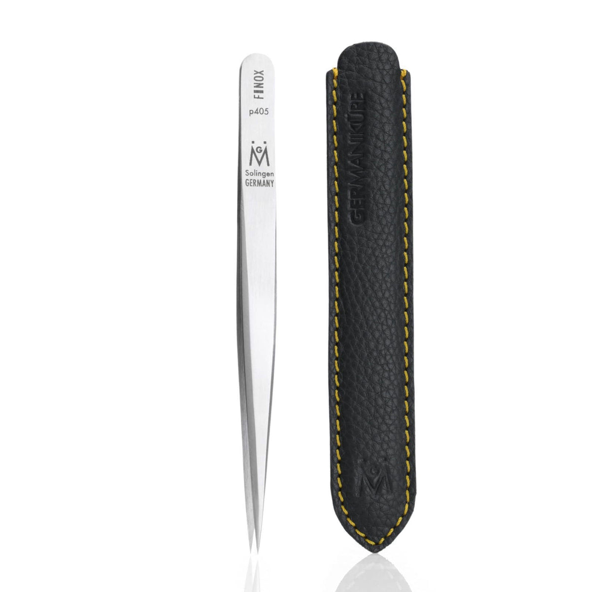 GERMANIKURE Wide Grip Pointed Tweezers, Solingen Germany, Leather Case – product photo (Tweezers)