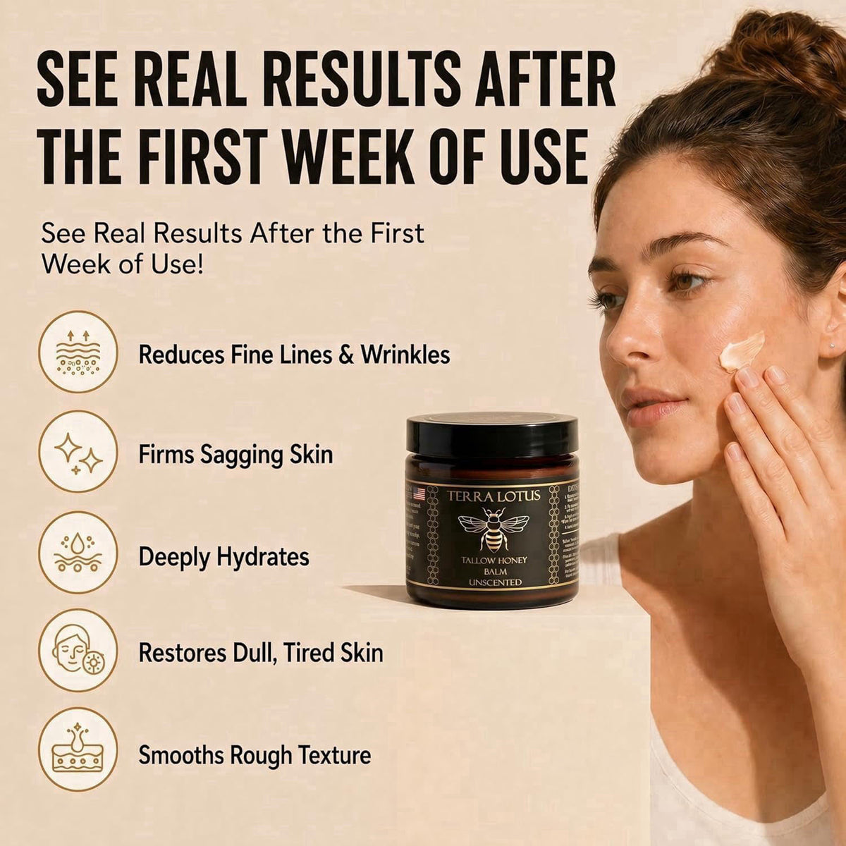 Terra Lotus - Organic Grass-Fed Beef Tallow Balm with Raw Honey - Moisturizing Cream - Handmade All-Natural Moisturizer 