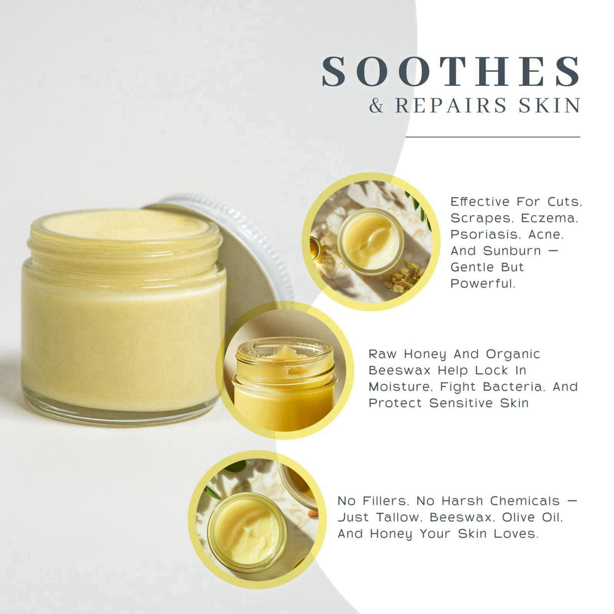 The VanMan Company Vanman's Tallow and Honey Balm With No Added Scent - Face Moisturizer with Grass-Fed/Finished Beef Ta