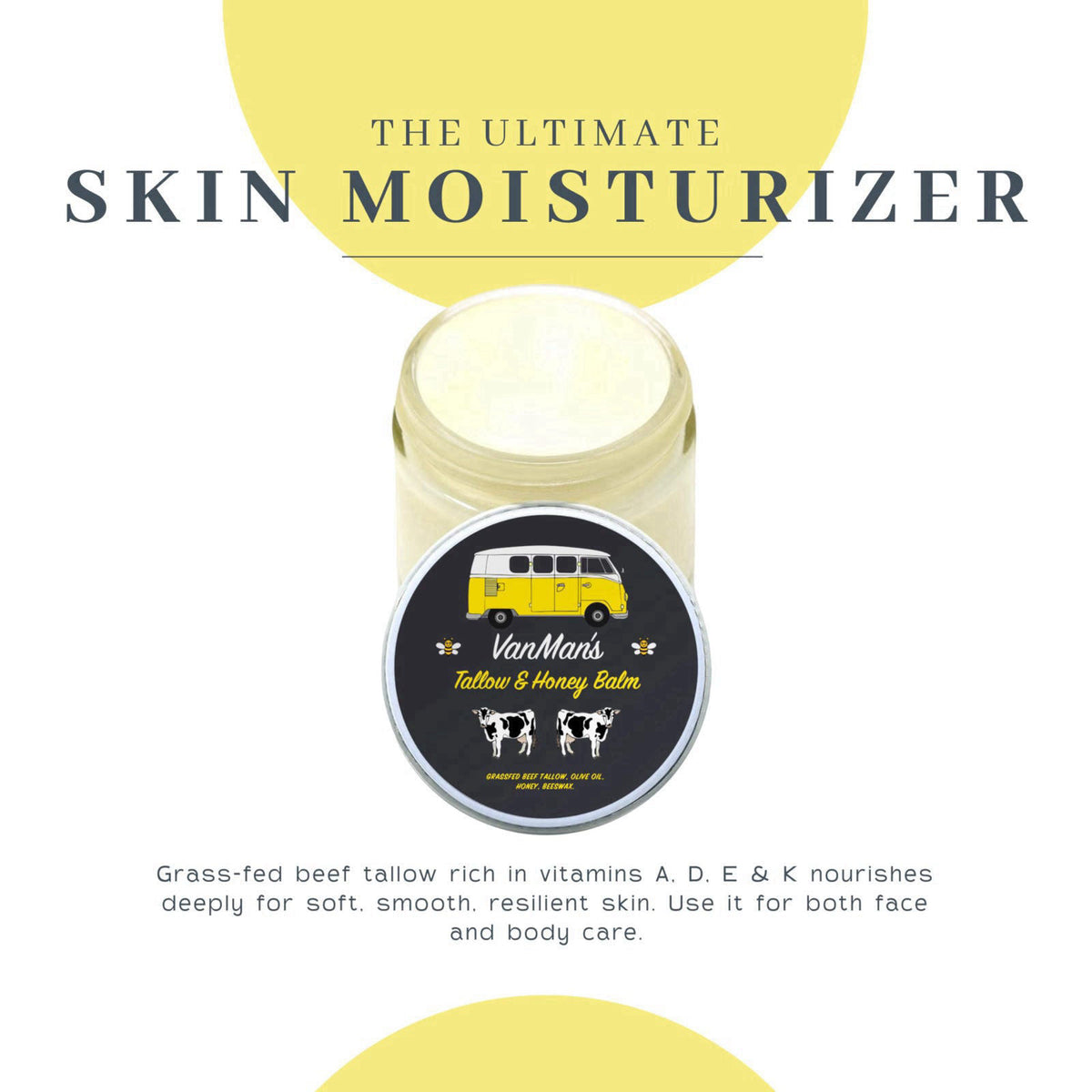 The VanMan Company Vanman's Tallow and Honey Balm With No Added Scent - Face Moisturizer with Grass-Fed/Finished Beef Ta