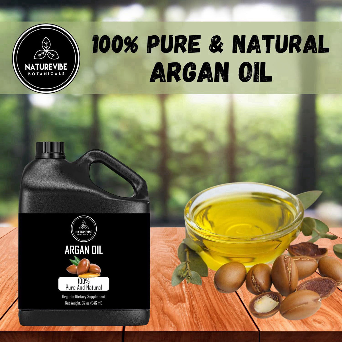 Naturevibe Botanicals Argan Oil 32 Fl oz – Cold Pressed, Unrefined, Pure Moroccan Argan Oil for Hair, Skin, Face & Massa