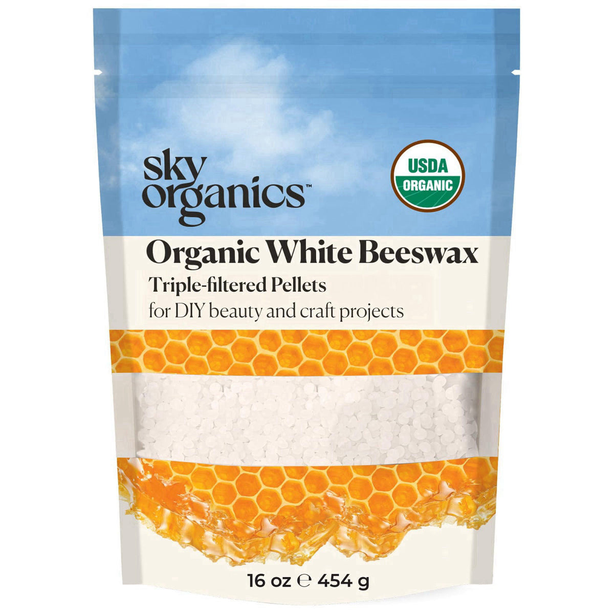 Sky Organics Organic White Beeswax Pellets 16oz, DIY Beauty, USDA Organic – product photo (Wax)