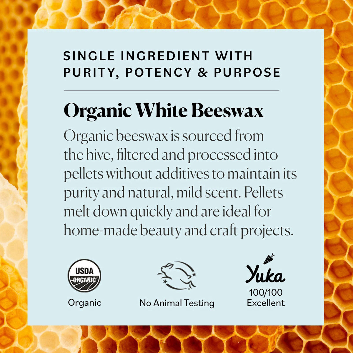 Sky Organics Organic White Beeswax Pellets 16oz, DIY Beauty, USDA Organic – back view and specifications