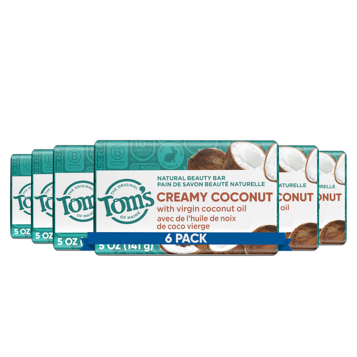 Tom's of Maine Natural Beauty Bar Soap, Creamy Coconut, 5 oz Bar (6 Pack) – product photo (Soaps)