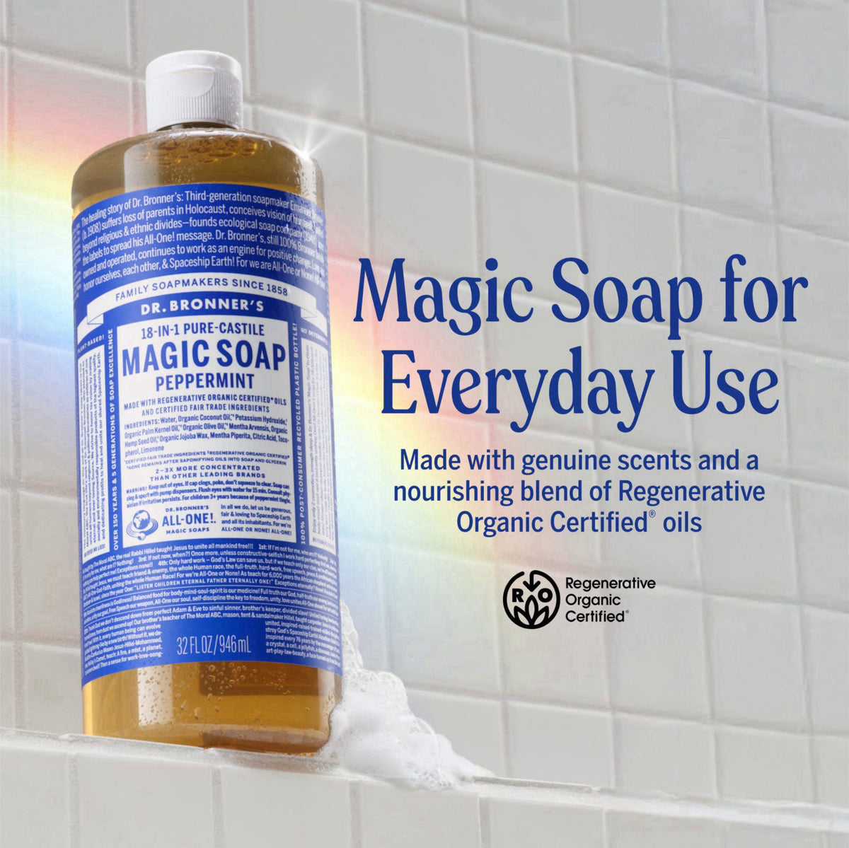 Dr. Bronner's Peppermint Pure-Castile Liquid Soap, Body Wash, 32 oz 2-Pack – close-up detail