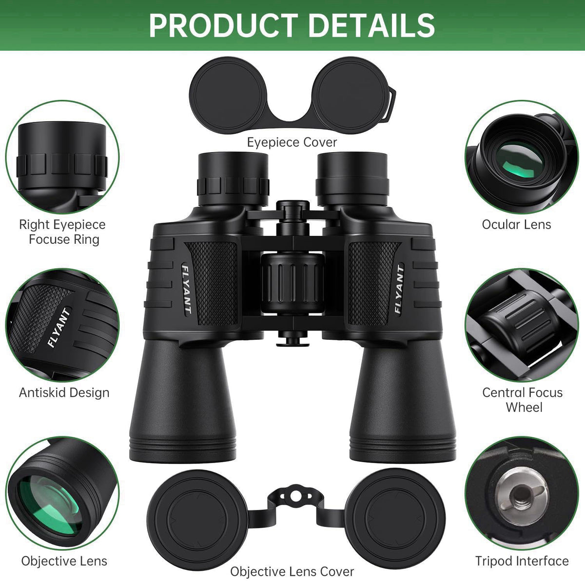 FLYANT 20x50 High Powered Binoculars for Adults, Waterproof Compact Binoculars with Low Light Vision for Bird Watching H