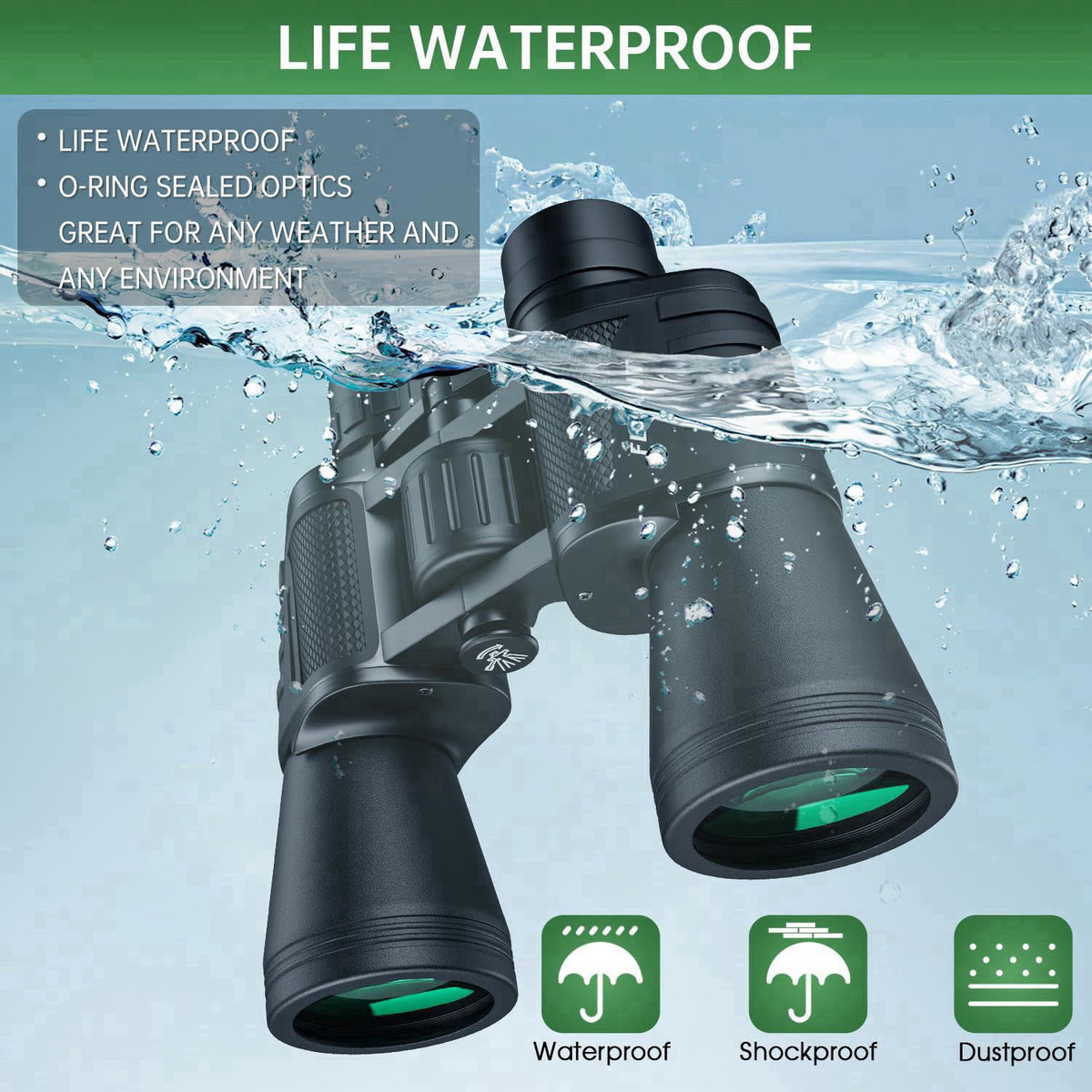 FLYANT 20x50 High Powered Binoculars for Adults, Waterproof Compact Binoculars with Low Light Vision for Bird Watching H