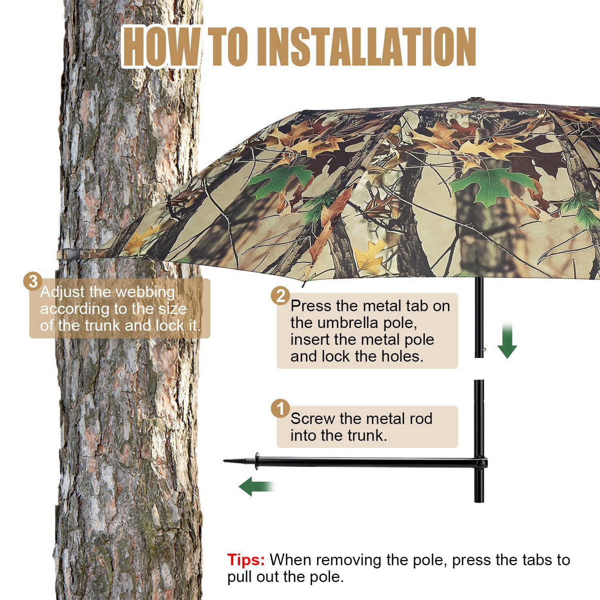 Kalkal 58' Wide Tree Stand Umbrella with Heavy Duty Rod, Durable Hunting Umbrella with Camo - Portable Hunting Accessori