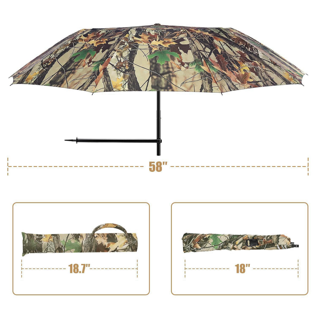 Kalkal 58' Wide Tree Stand Umbrella with Heavy Duty Rod, Durable Hunting Umbrella with Camo - Portable Hunting Accessori