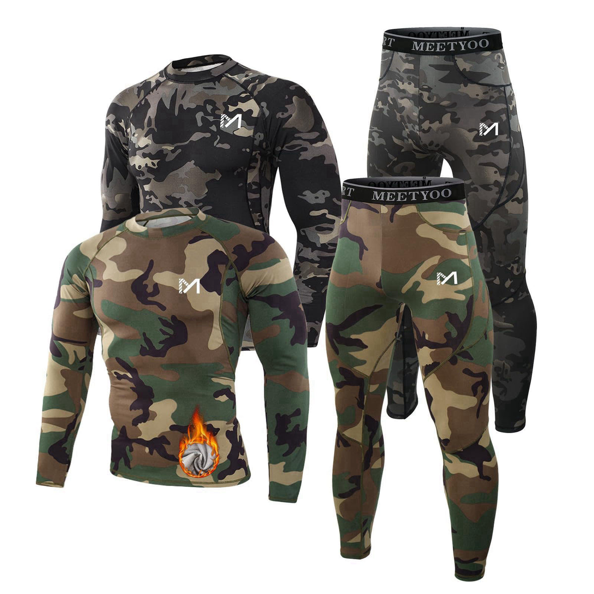 MEETYOO Thermal Underwear for Men,Men's Base Layer,2 Sets Long Johns Lined with Hunting Gear – product photo (Active Bas