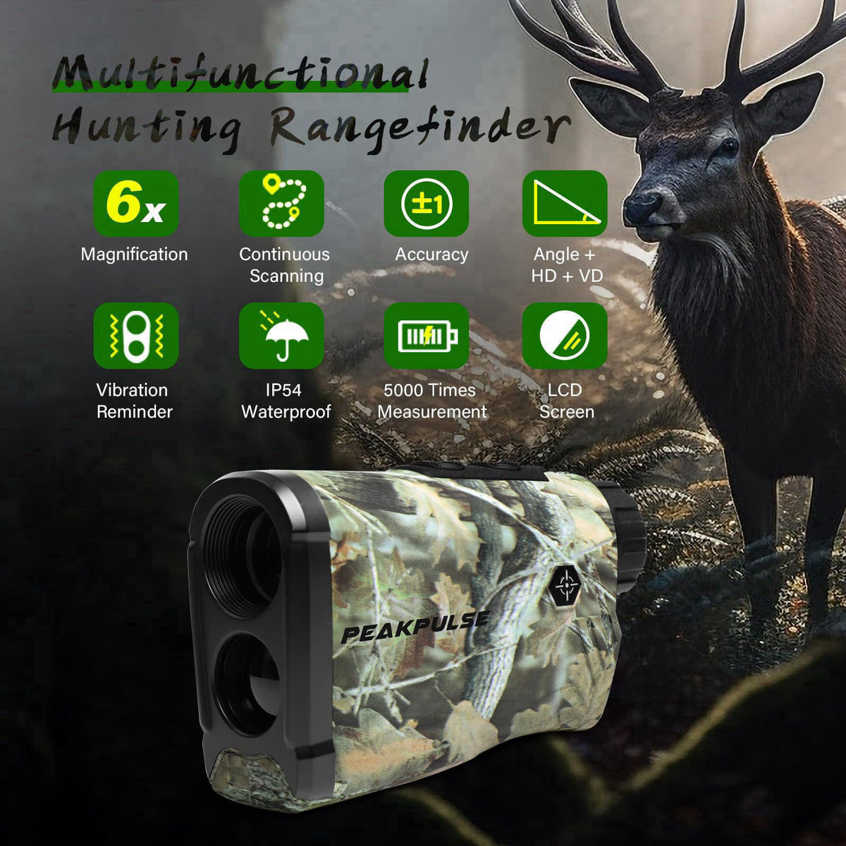 PEAKPULSE Hunting Range Finder 1400Yds 6X Angle Height Spare Batt. – close-up detail in LC1200A-GR