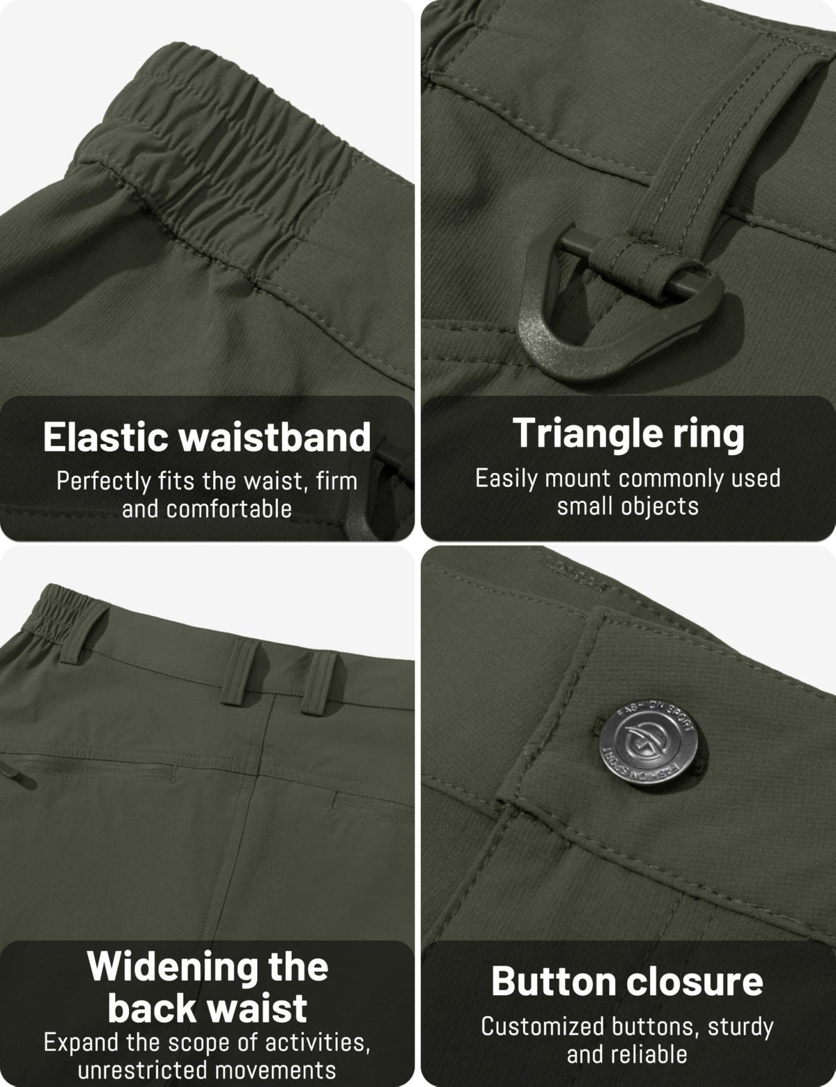 TACVASEN Men's Lightweight Hiking Tactical Pants Waterproof Quick Dry Cargo Work Rain Outdoor Pants 8 Pockets – back vie