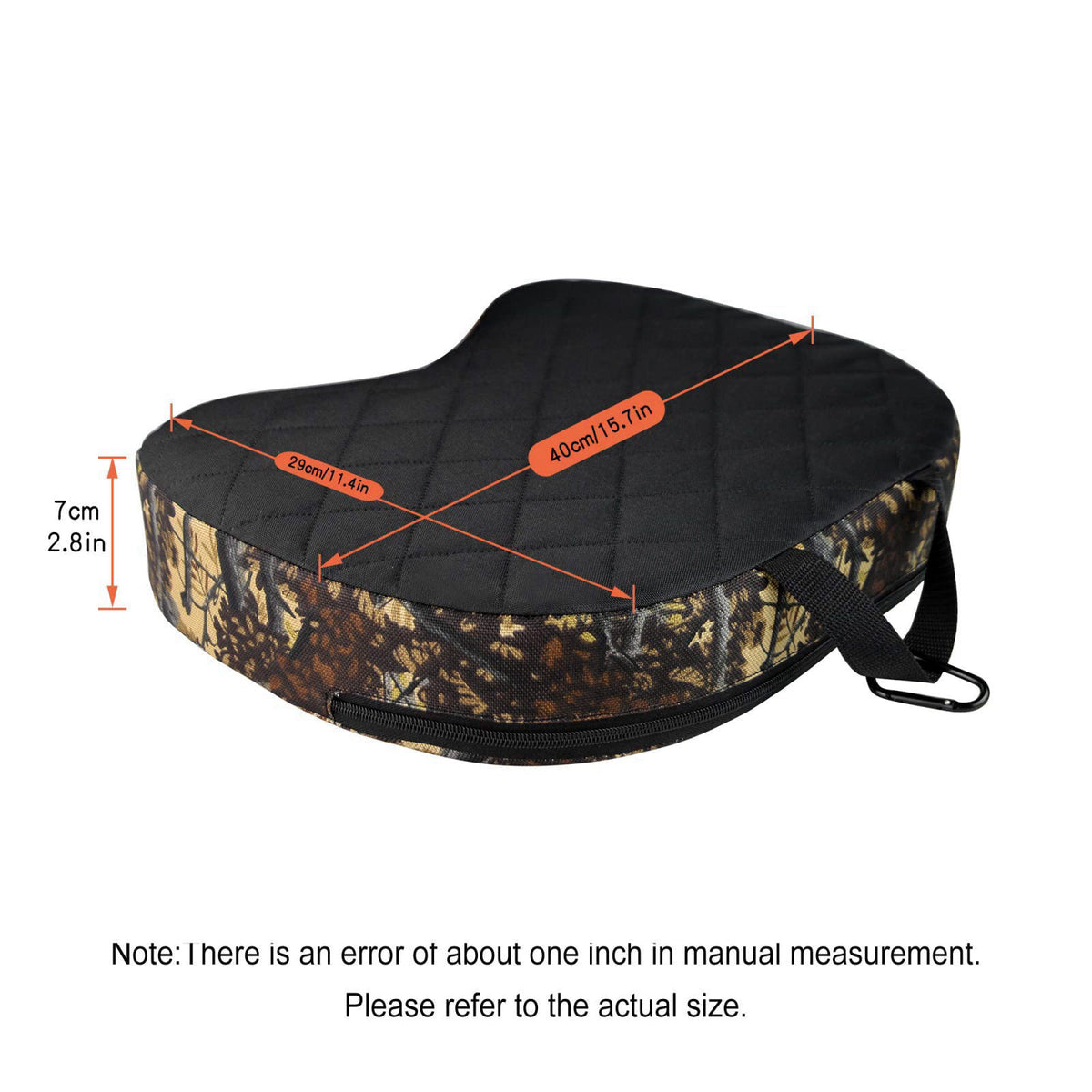 URMONA Portable Hunting Seat Cushion, 11.4 x 15.7 x 2.8 in, Waterproof – back view and specifications