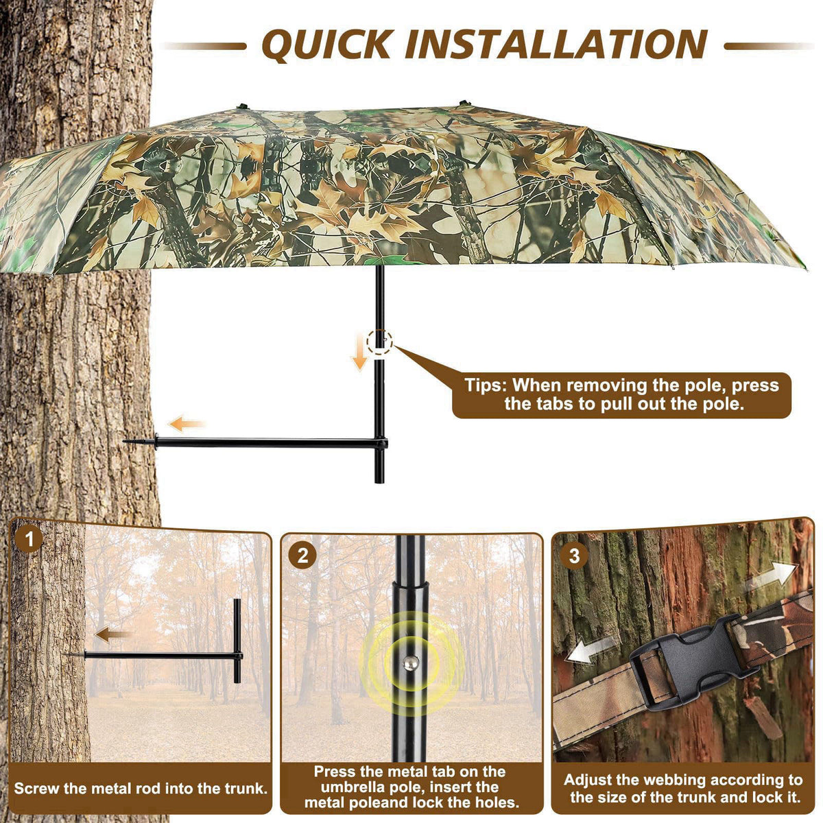 Kalkal 2 Man Tree Stand Umbrella with Heavy Duty Rod, 60" Wide Weather-Resistant Hunting Umbrella for Tree Stand Qui