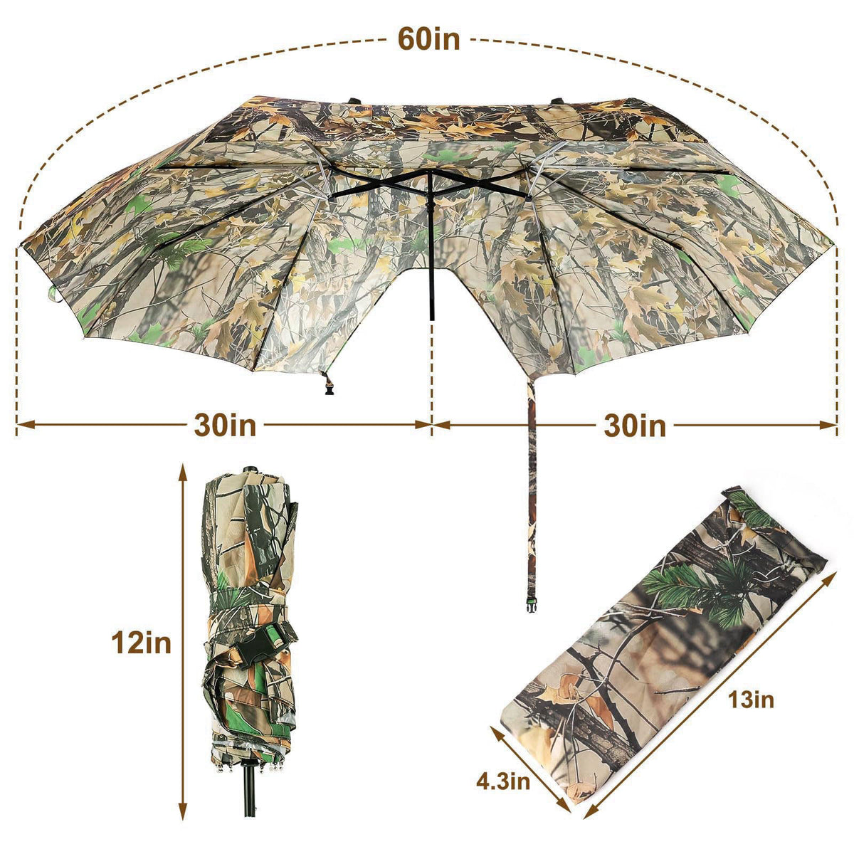 Kalkal 2 Man Tree Stand Umbrella with Heavy Duty Rod, 60" Wide Weather-Resistant Hunting Umbrella for Tree Stand Qui