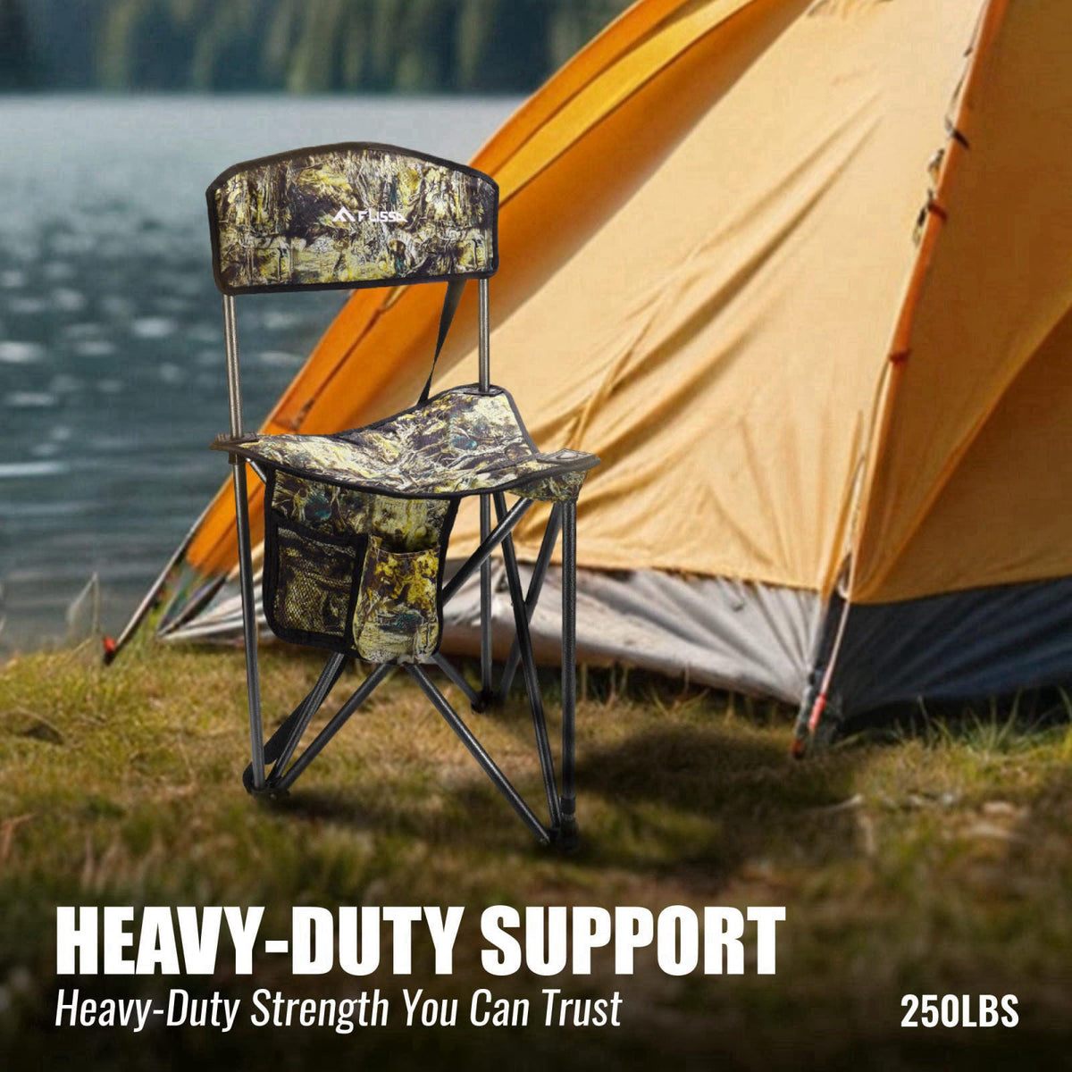 FLISSA Hunting Chair with Backrest, Folding Tripod Hunting Chair, Camo – alternate angle