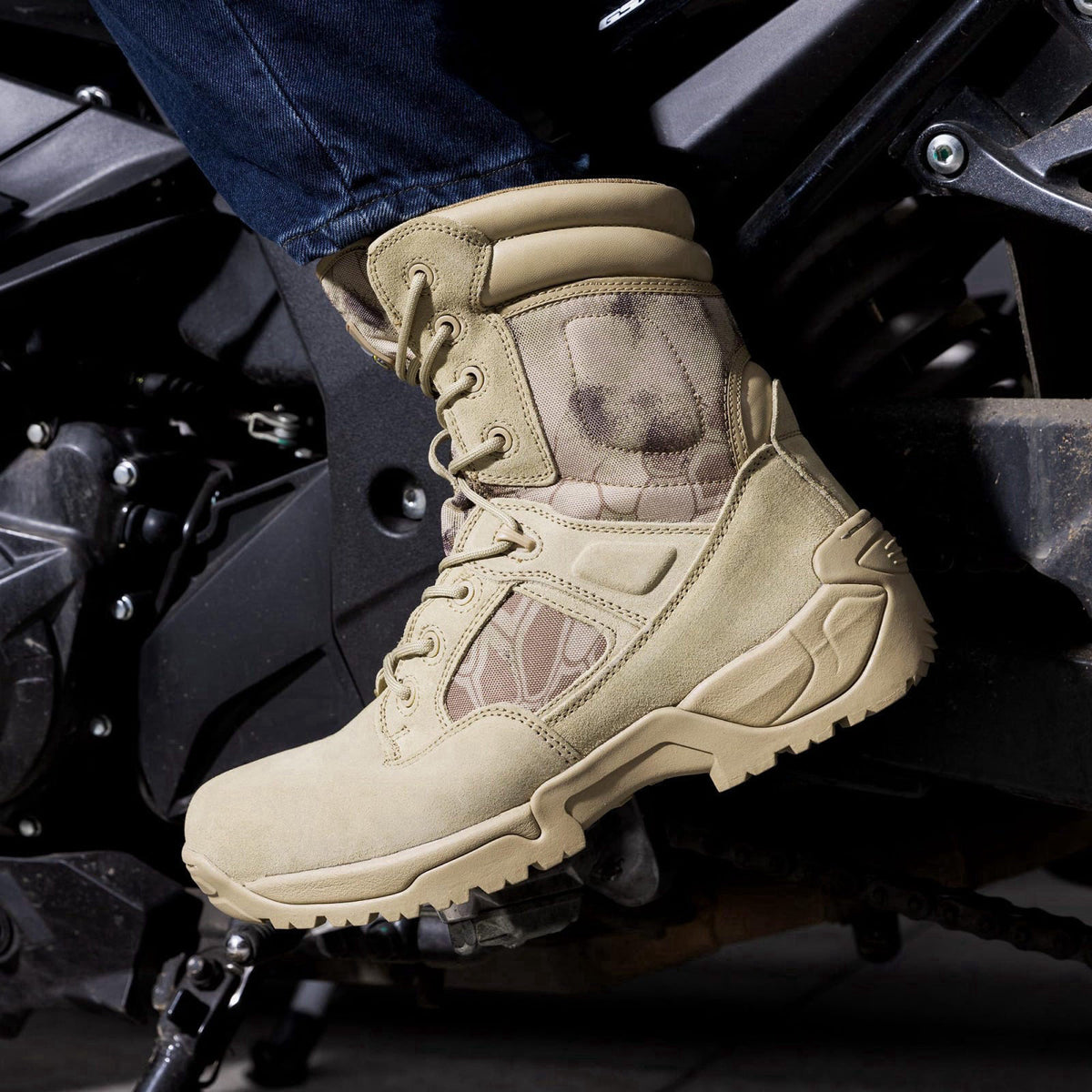 NORTIV 8 Men's Military Tactical Work Boots Hiking Side Zip – close-up detail