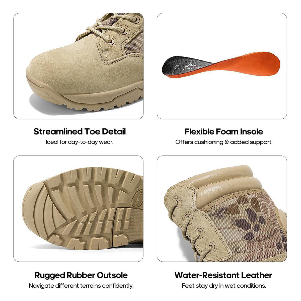 NORTIV 8 Men's Military Tactical Work Boots Hiking Side Zip – back view and specifications