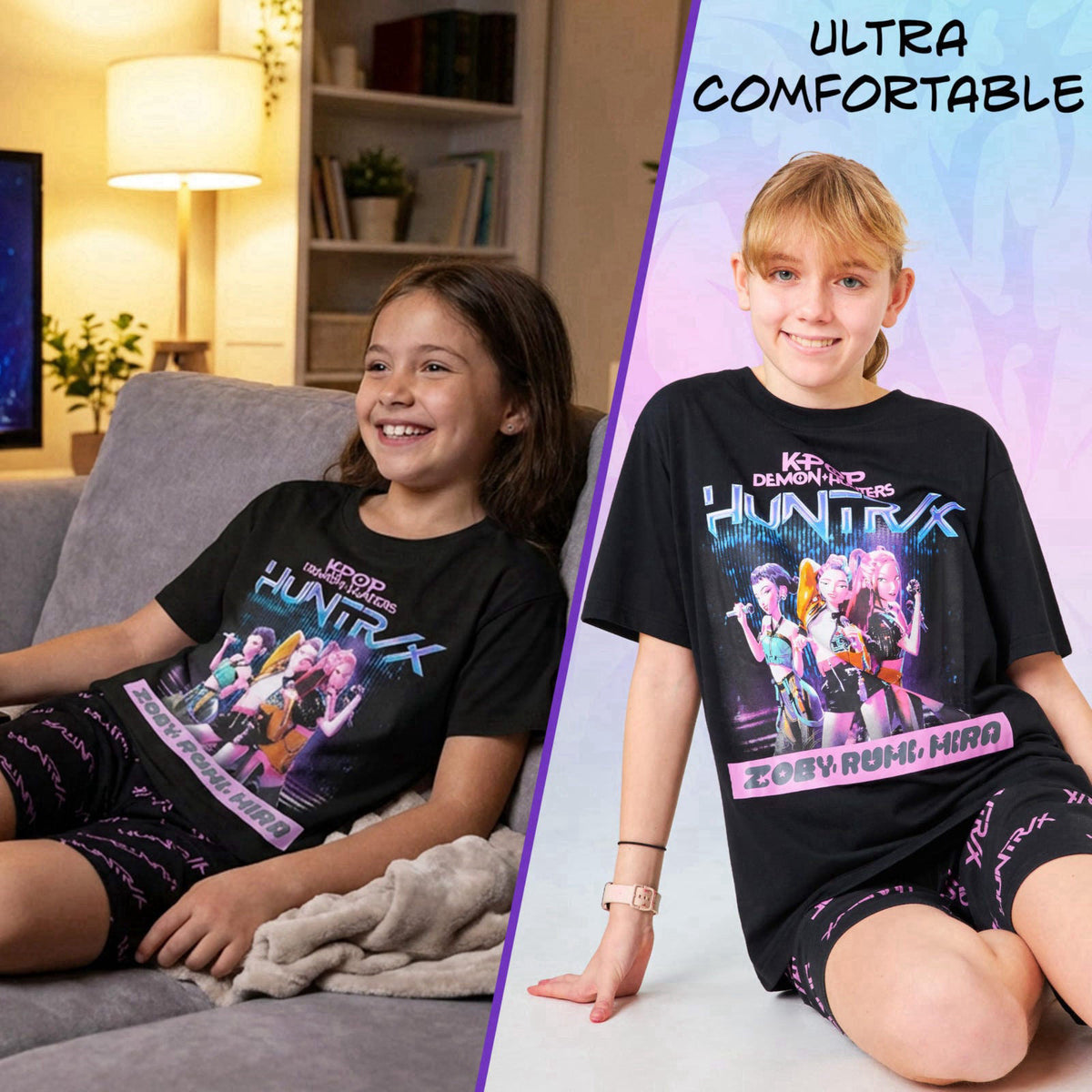 KPop Demon Hunters Officially Licensed 2-Pc Pajamas Set Girls, 5–14 Yrs, Soft PJs Lounge Set T Shirt Shorts, Gifts for G