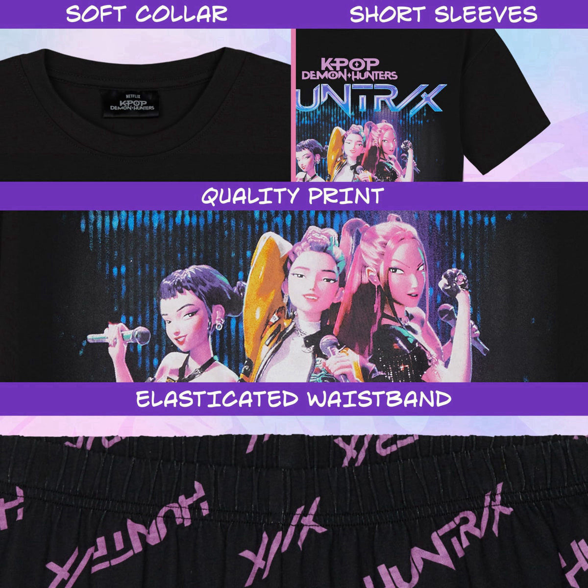 KPop Demon Hunters Officially Licensed 2-Pc Pajamas Set Girls, 5–14 Yrs, Soft PJs Lounge Set T Shirt Shorts, Gifts for G
