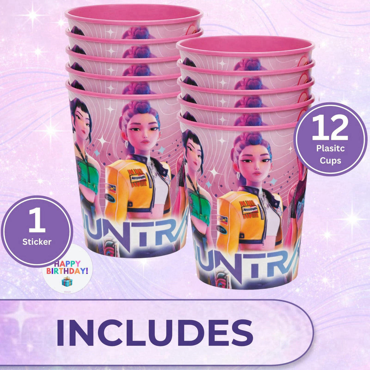 Unique KPop Demon Hunters Cups – 12 Plastic Reusable Party Favor Cups 16 oz – KPop Demon Hunters Birthday Decorations an