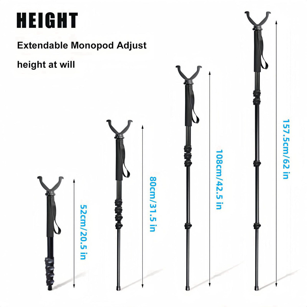 JINSE Hunting Shooting Stick Monopod – close-up detail in Black