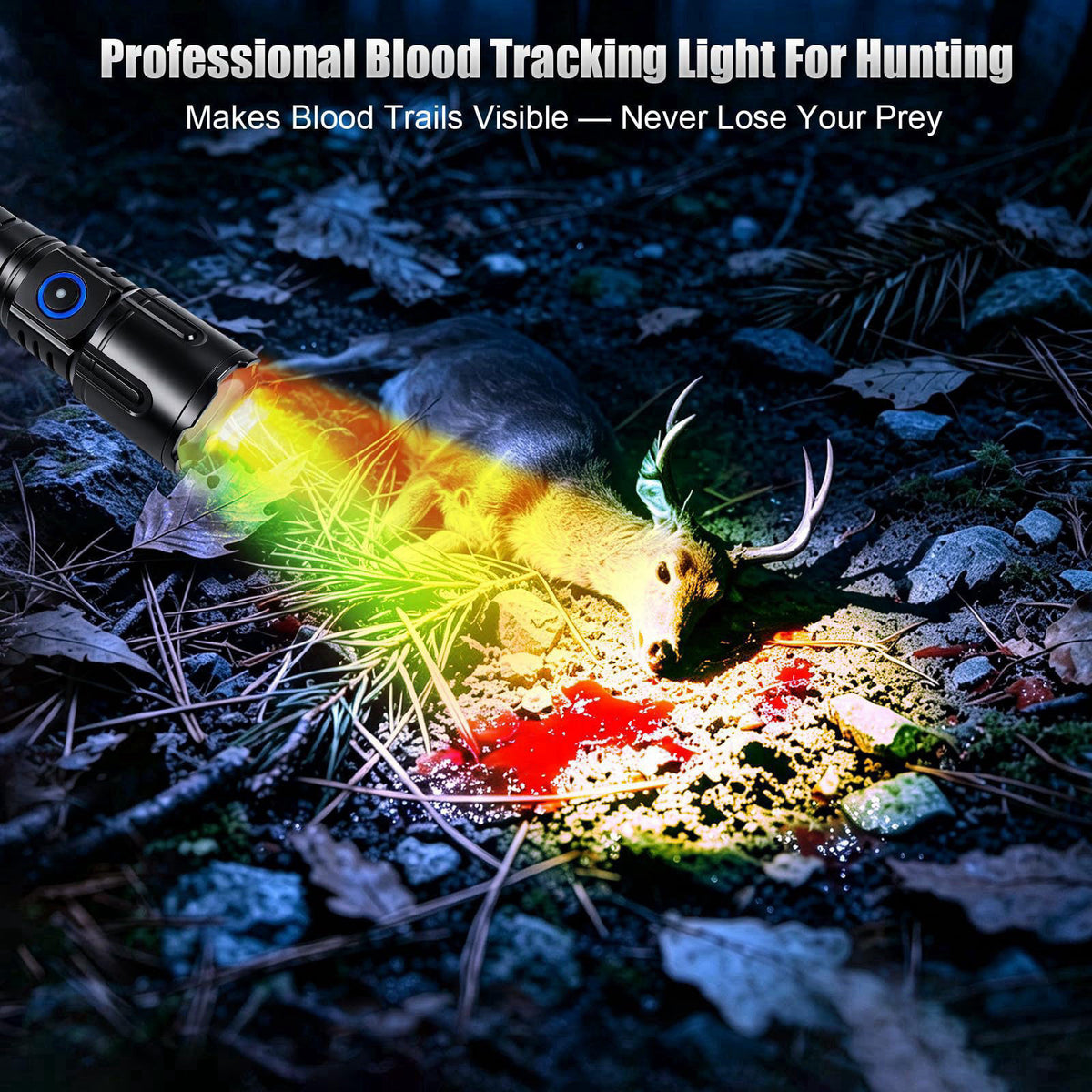 KJX Blood Tracking Light for Hunting, Blood Tracker Flashlight for Deer – close-up detail in Black