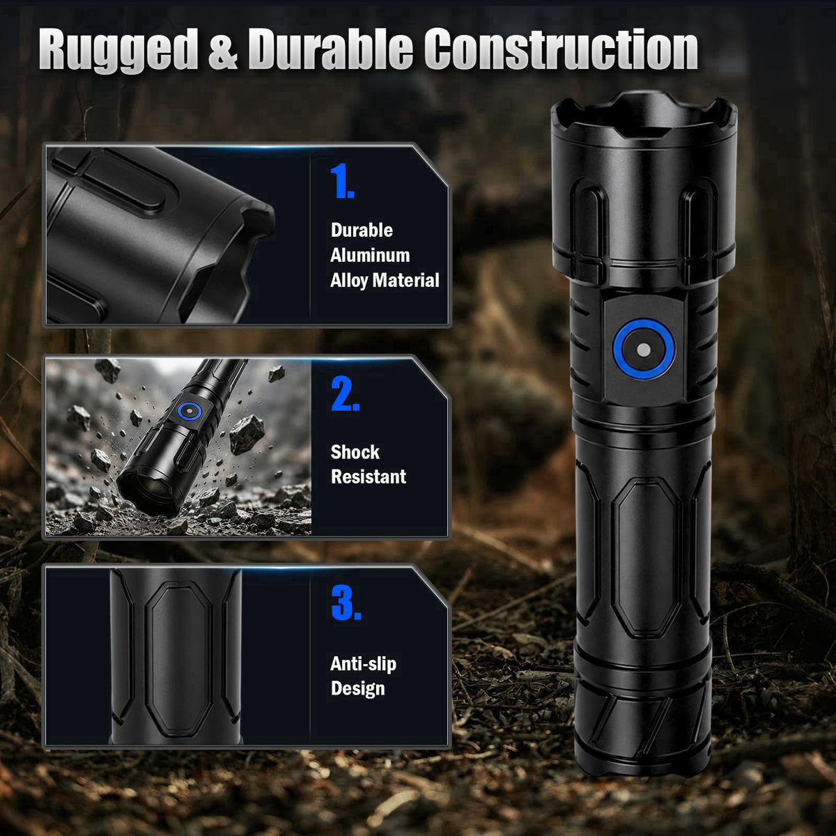 KJX Blood Tracking Light for Hunting, Blood Tracker Flashlight for Deer – back view and specifications