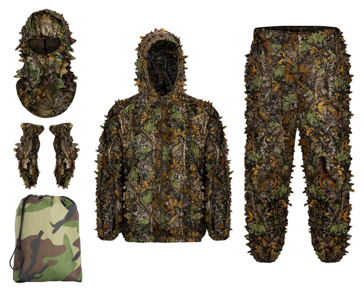 Ginsco Ghillie Suit Full Face Mask Gloves Set, 3D Leafy Camo Suit for Men, Outdoor Hunting Photography – product photo (