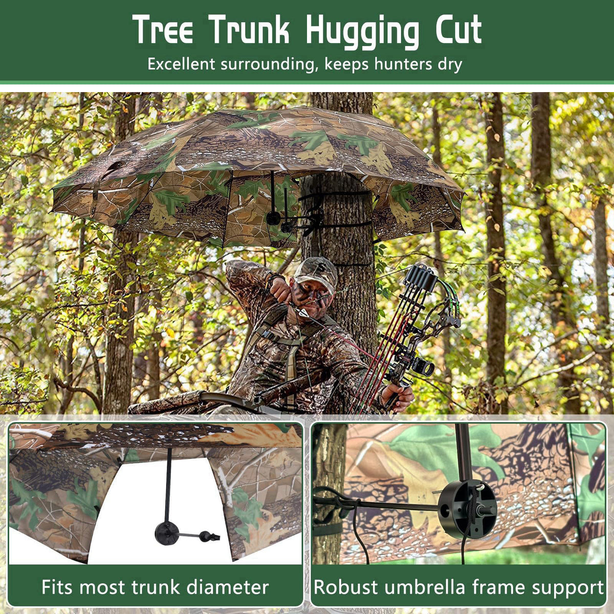 ANGAR 58" Wide Tree Stand Umbrella, Portable Weatherproof Hunting Shade, Camo – full view