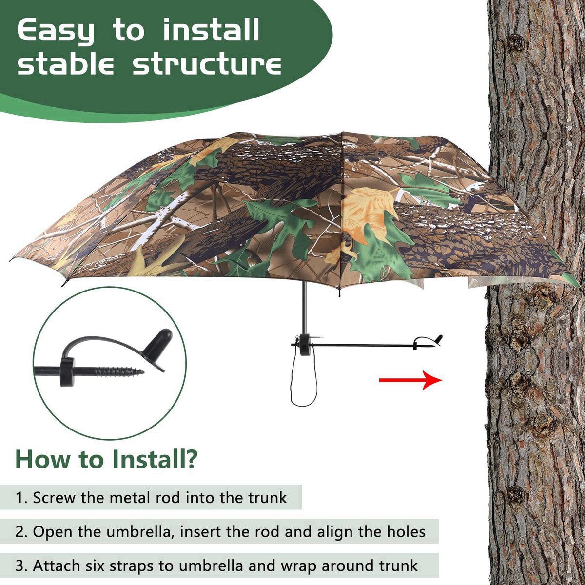 ANGAR 58" Wide Tree Stand Umbrella, Portable Weatherproof Hunting Shade, Camo – alternate angle