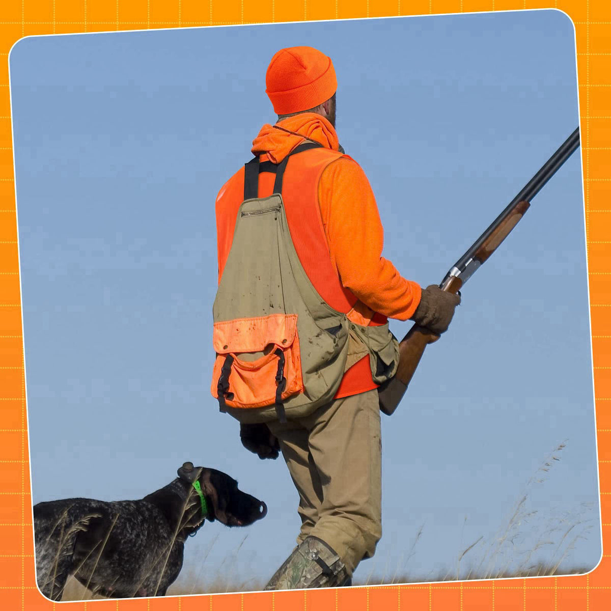 Jiuguva 6 Pcs Blaze Orange Vest Hunting Hat Vest and Cap – close-up detail in Blaze Orange