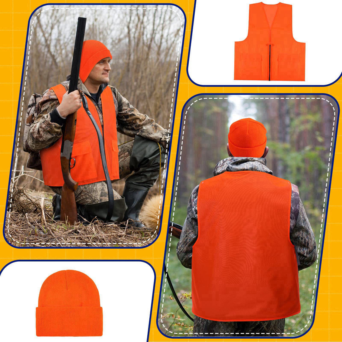 Jiuguva 6 Pcs Blaze Orange Vest Hunting Hat Vest and Cap – alternate angle