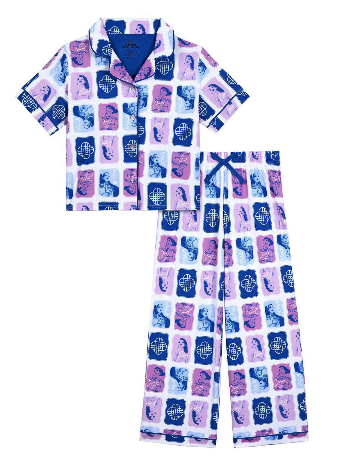 Komar Kids KPop Demon Hunters Girls Pajama Set - Kids 2 Piece Button Down Short Sleeve & Pants PJs - Soft Sleepwear - Of