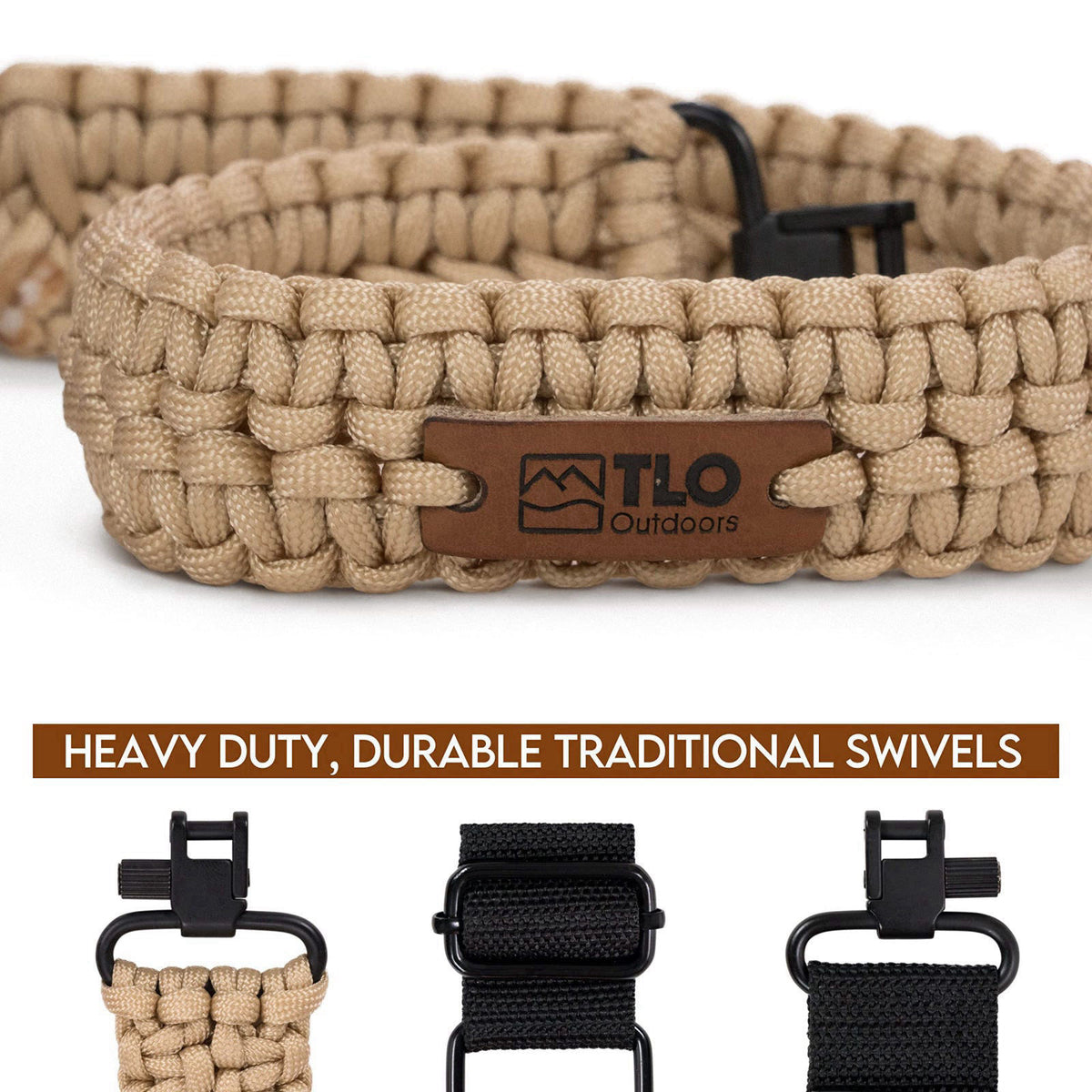 TLO Outdoors Paracord Gun Sling - Tactical 2-Point Rifle Sling, Extra Wide, Adjustable Strap with Swivels for Rifle, Sho