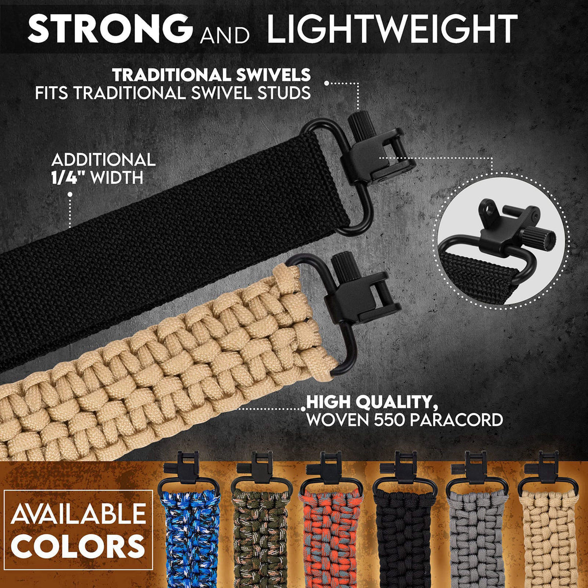 TLO Outdoors Paracord Gun Sling - Tactical 2-Point Rifle Sling, Extra Wide, Adjustable Strap with Swivels for Rifle, Sho