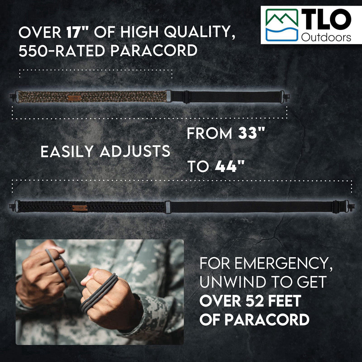 TLO Outdoors Paracord Gun Sling - Tactical 2-Point Rifle Sling, Extra Wide, Adjustable Strap with Swivels for Rifle, Sho