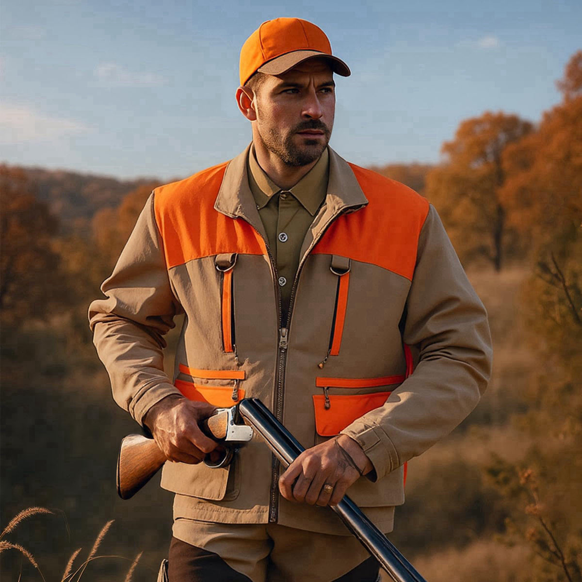NEW VIEW Upland Hunting Vest for Men- Blaze Orange, Pheasant Hunting Vest with Game Pouch, Bird Hunting Vest for Quail –