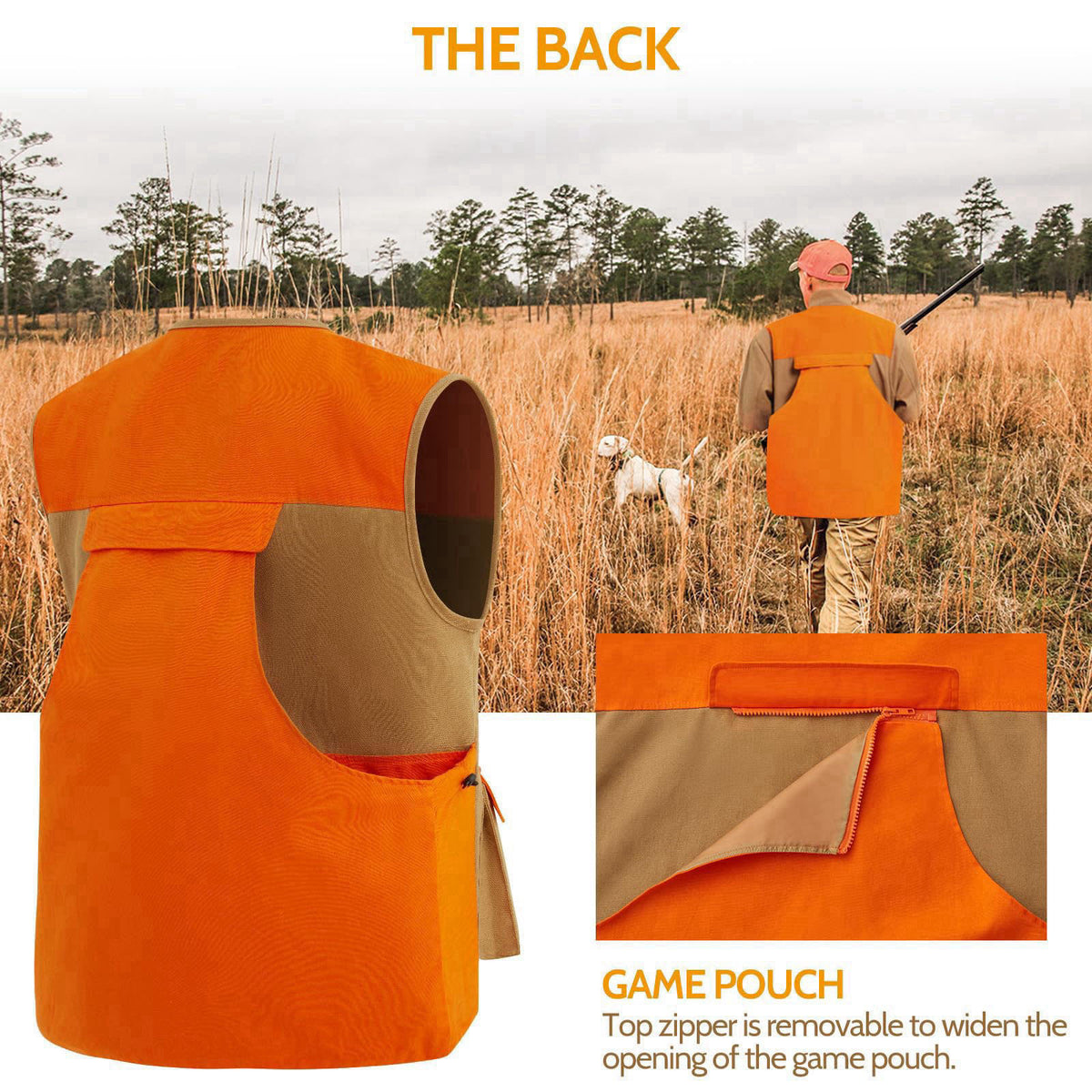 NEW VIEW Upland Hunting Vest for Men- Blaze Orange, Pheasant Hunting Vest with Game Pouch, Bird Hunting Vest for Quail –