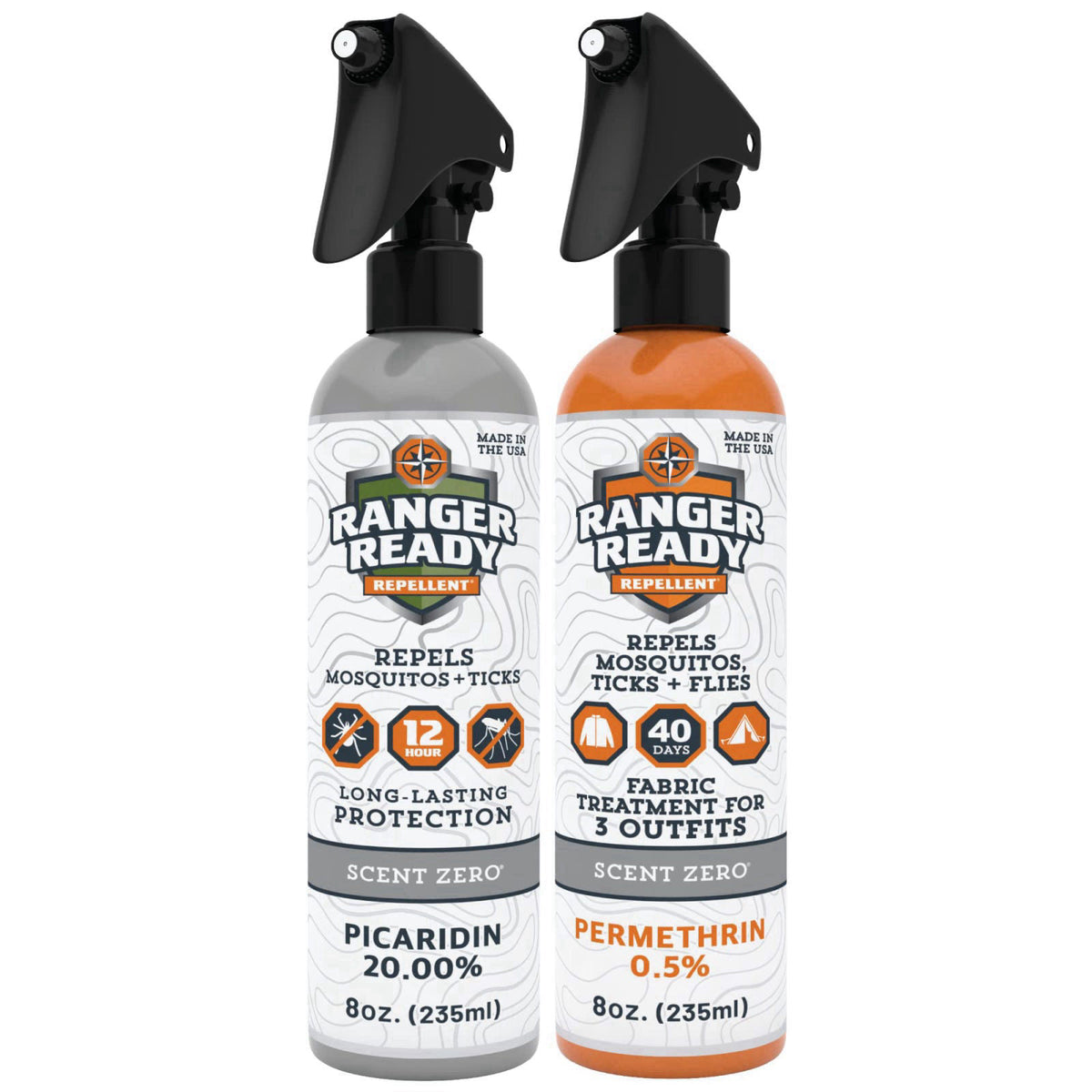 Ranger Ready Repellents Ranger Ready P2Pak Permethrin + Picaridin Insect Repellent, Scent Zero 8 Oz – packaging and labe